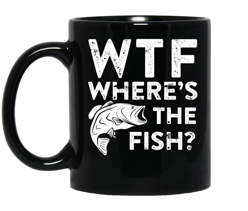 Wtf wheres the fishfunny fisherman gif coffee Mug_Black