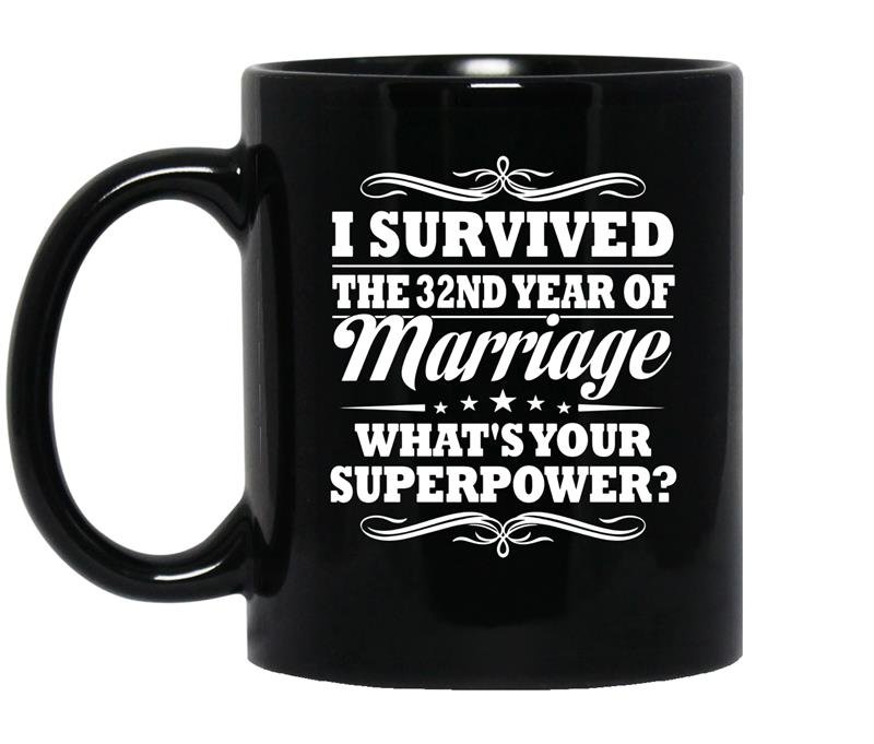 32nd wedding anniversary gift ideas for her him i survived coffee Mug_Black
