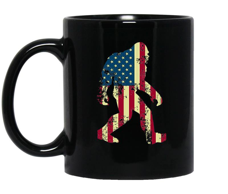 Bigfoot sasquatch american flagfunny 4th of july coffee Mug_Black