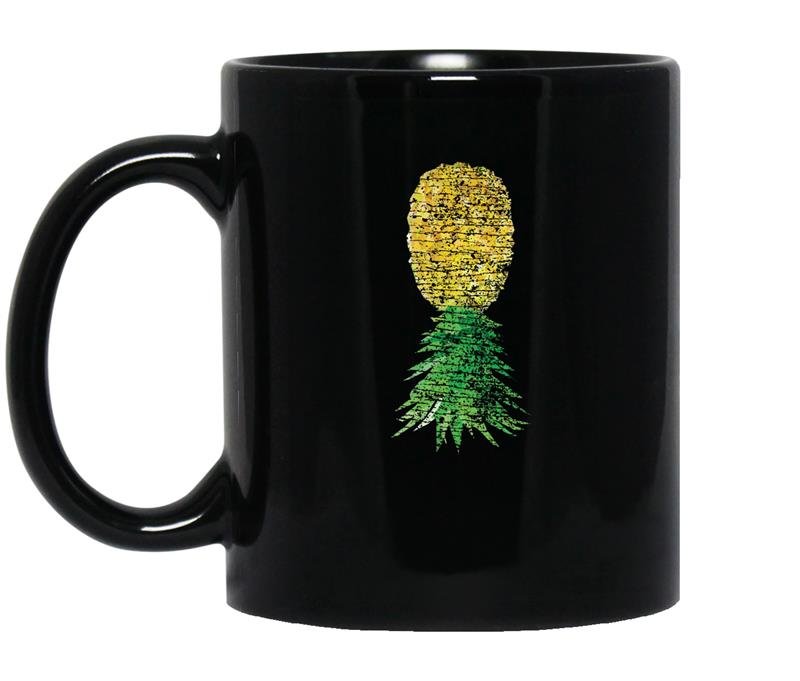 Distressed upside down pineapple swingers coffee Mug_Black