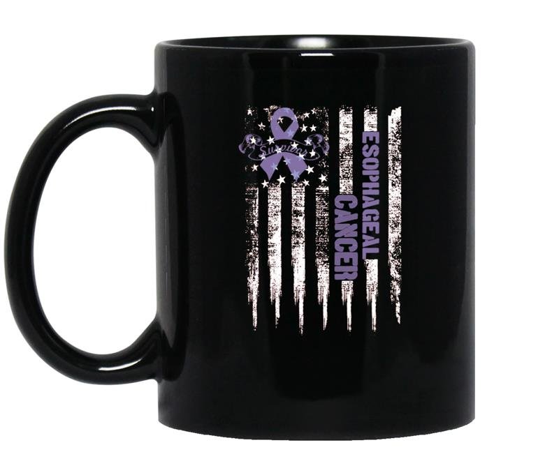 Esophageal cancer awareness us flag cancer ribbon coffee Mug_Black