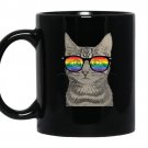 Gay pride cat kitten rainbow lgbt sunglasses funny coffee Mug_Black