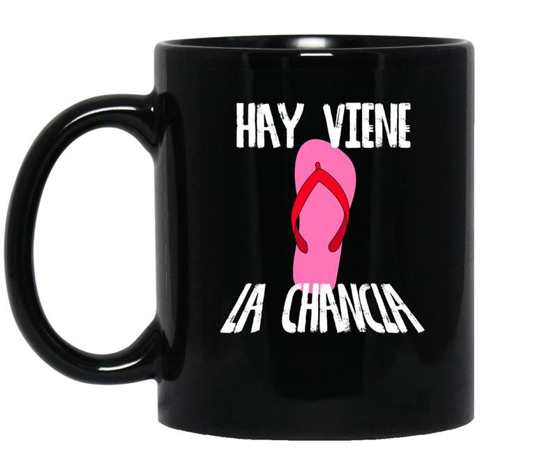 Hay viene la chancla funnyhispanic humor pink coffee Mug_Black