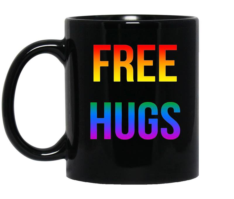 Lgbt gay pride free hugs rainbow coffee Mug_Black