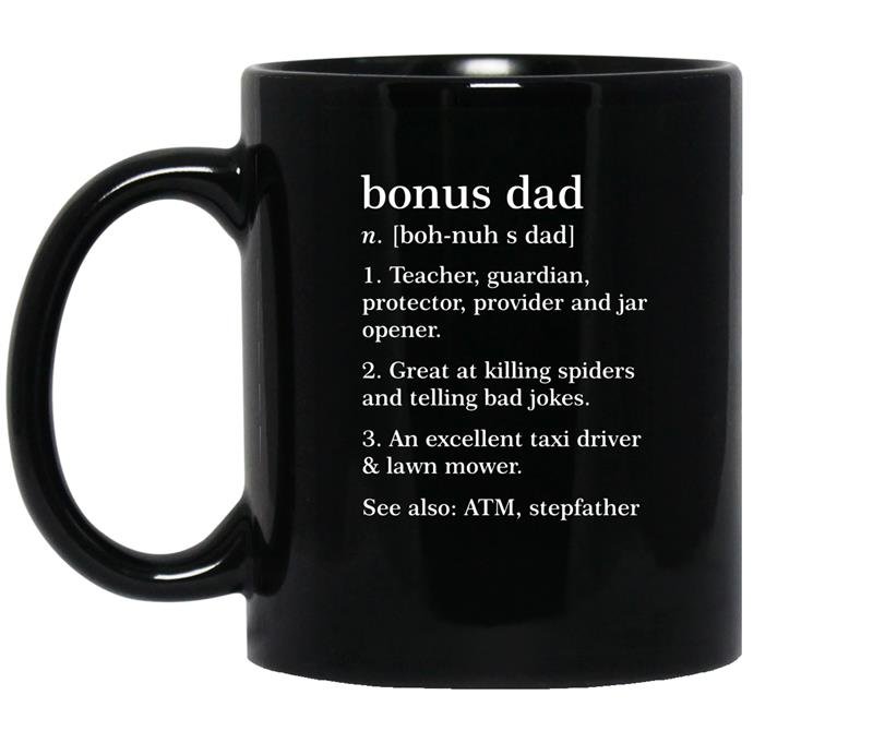Mens bonus dad definition funny meaning step father gift coffee Mug_Black