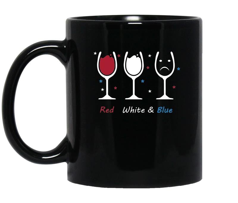 Red white blue funny wine glass coffee Mug_Black