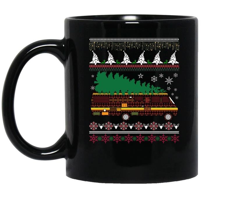 Rv camping ugly sweater xmas tree rv graphic coffee Mug_Black