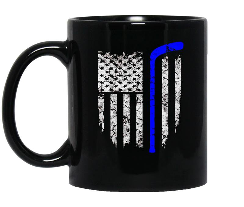 Thin blue line american flag hockey coffee Mug_Black