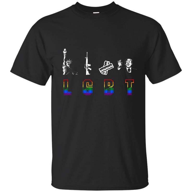 Funny rainbow flag lgbt liberty guns bacon trump t-shirt