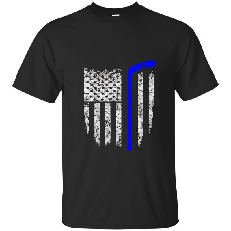 Thin blue line american flag hockey t-shirt