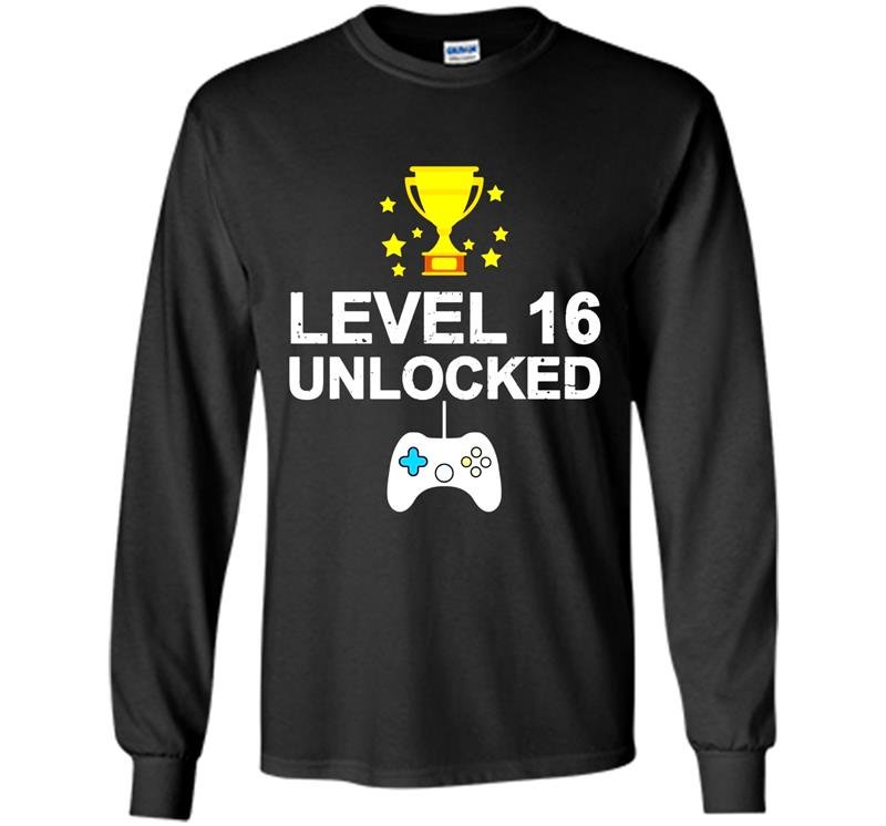 16th birthday level 16 unlocked funny gamer gift kid Long Sleeve Gildan