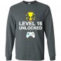 16th birthday level 16 unlocked funny gamer gift kid Long Sleeve Gildan