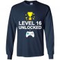 16th birthday level 16 unlocked funny gamer gift kid Long Sleeve Gildan