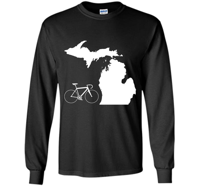 Bicycle michigan cyclist tee state road bike Long Sleeve Gildan