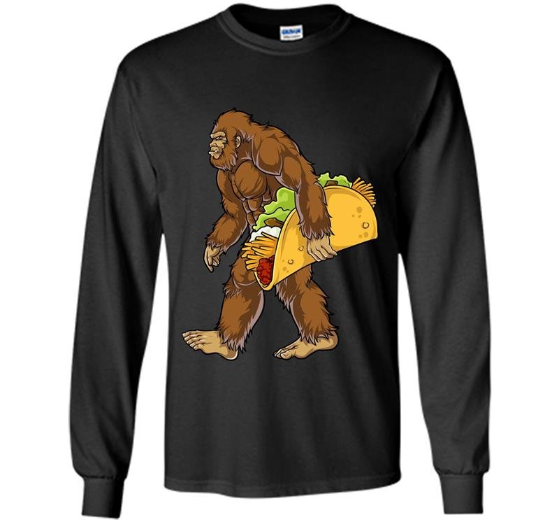Bigfoot sasquatch carrying taco funny camping gifts Long Sleeve Gildan