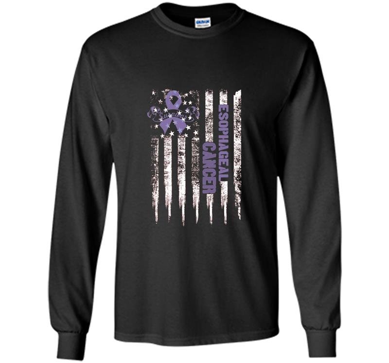 Esophageal cancer awareness us flag cancer ribbon Long Sleeve Gildan