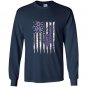 Esophageal cancer awareness us flag cancer ribbon Long Sleeve Gildan