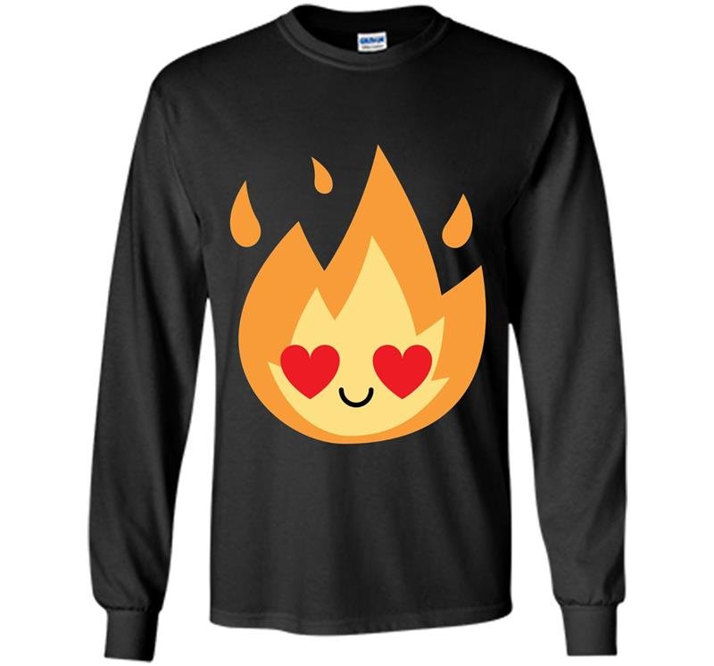 Fire flame emoji heart eye tee Long Sleeve Gildan