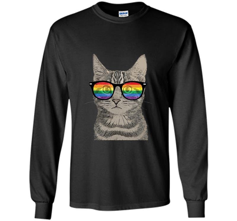 Gay pride cat kitten rainbow lgbt sunglasses funny Long Sleeve Gildan