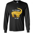 Gold t-rex the struggle is real donut funny dinosaur Long Sleeve Gildan