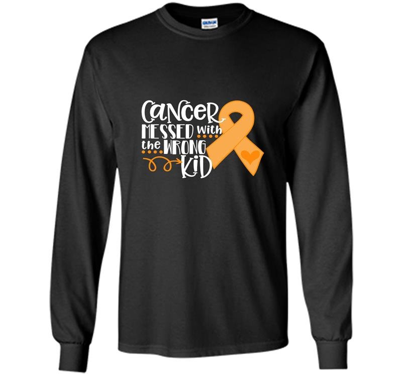 Leukemia cancer messed with the wrong kid orange Long Sleeve Gildan