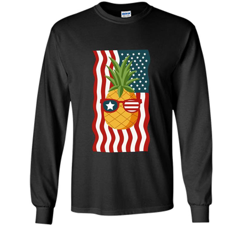 Merica sunglasses flag pineapple 4th of july patriots Long Sleeve Gildan
