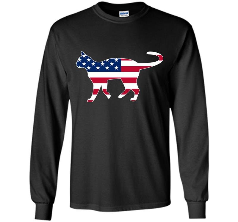Patriotic kitty cat usa american flag Long Sleeve Gildan