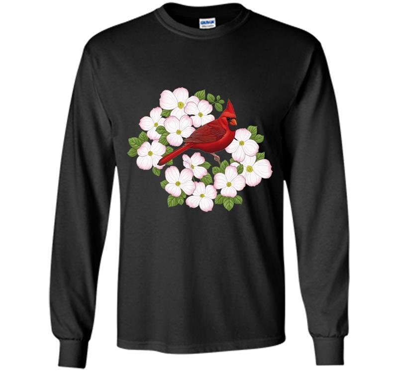 Red cardinal bird pink dogwood flower Long Sleeve Gildan