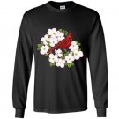Red cardinal bird pink dogwood flower Long Sleeve Gildan