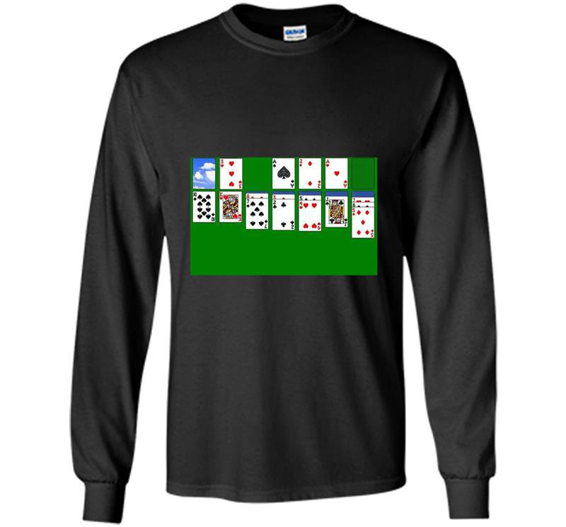 Solitaire retro computer game playing cards Long Sleeve Gildan