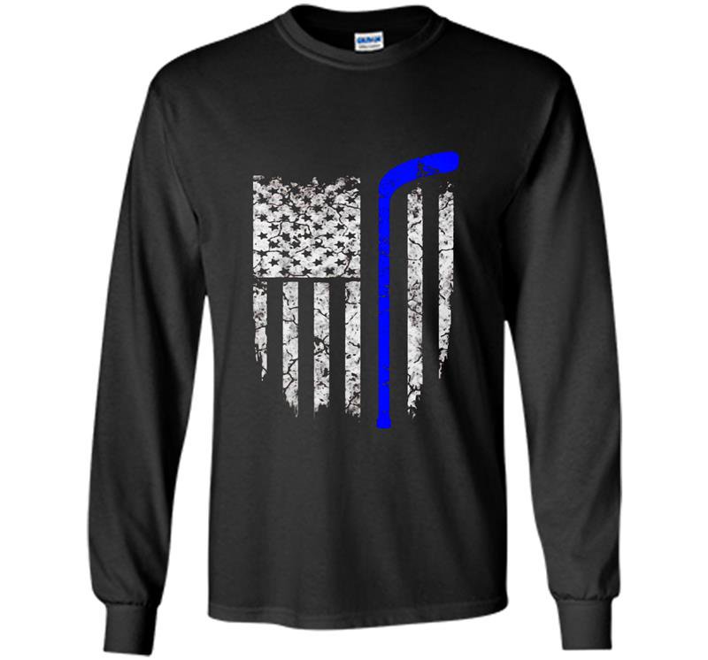 Thin blue line american flag hockey Long Sleeve Gildan