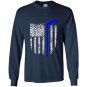 Thin blue line american flag hockey Long Sleeve Gildan