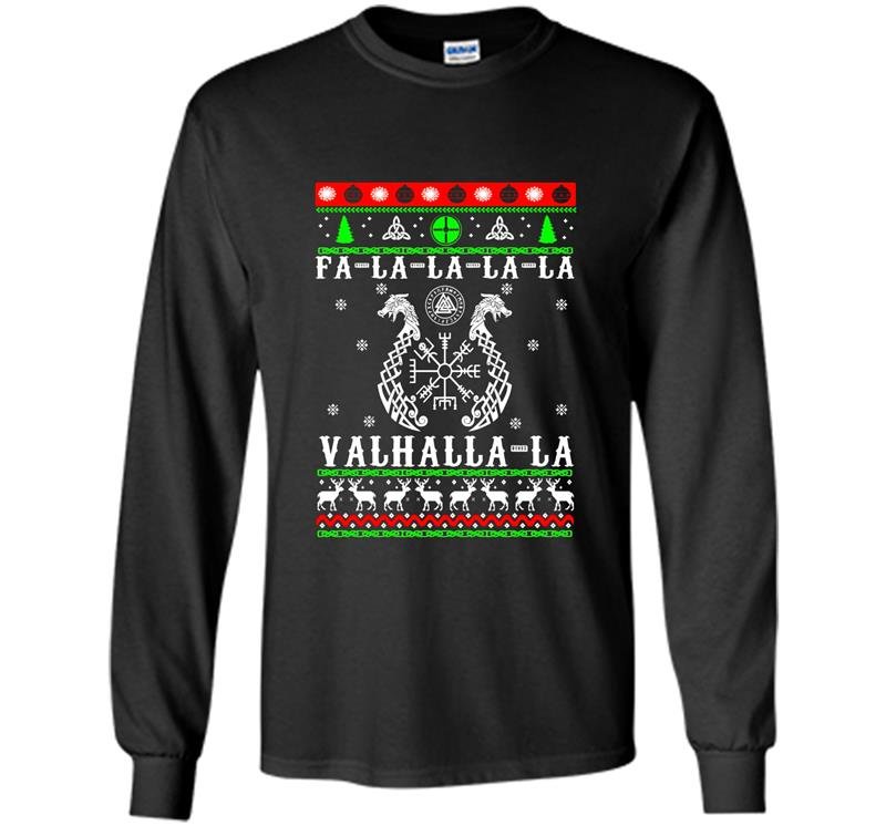 Vikings valhalla viking christmas ugly sweater Long Sleeve Gildan