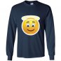 Angel emoji yellow halo smile blue emoticon smiley Long Sleeve Gildan