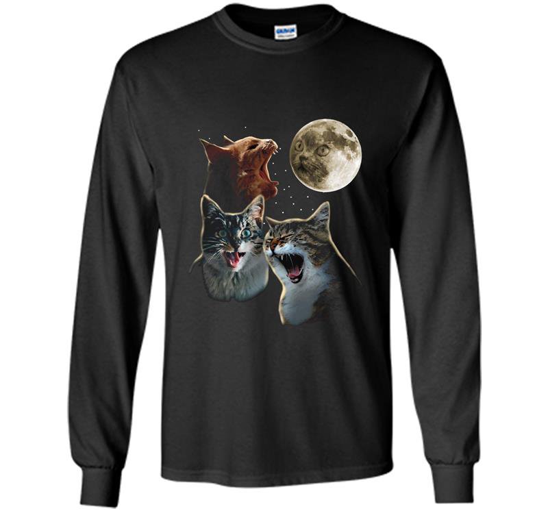 Funny cat three wolf moon parody Long Sleeve Gildan