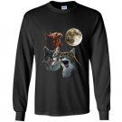 Funny cat three wolf moon parody Long Sleeve Gildan