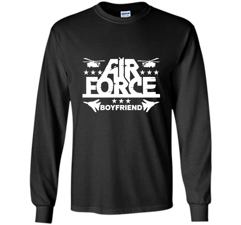 Mens proud air force boyfriend helicopters and planes Long Sleeve Gildan