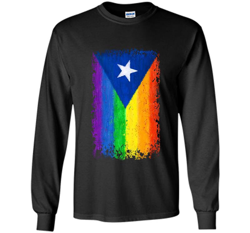 Puerto rican or cuban gay pride flag rainbow destroy Long Sleeve Gildan