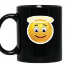 Angel emoji yellow halo smile blue emoticon smiley coffee Mug_Black