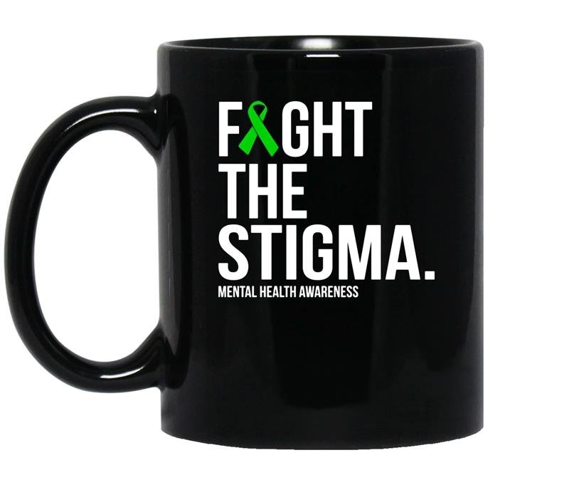 Fight the stigma green ribbon mental health coffee Mug_Black