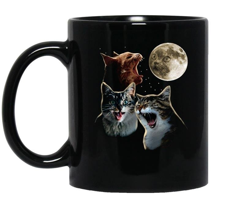 Funny cat three wolf moon parody coffee Mug_Black