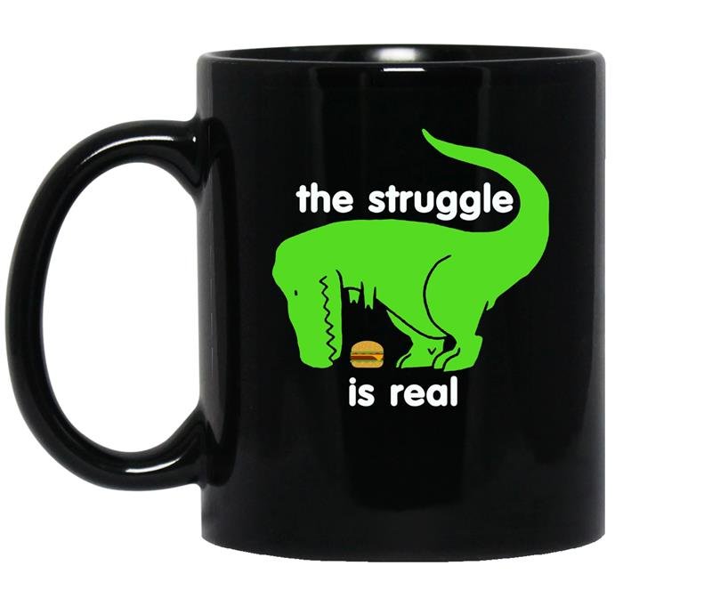 Green t rex the struggle is real funny dinosaur t-rex coffee Mug_Black