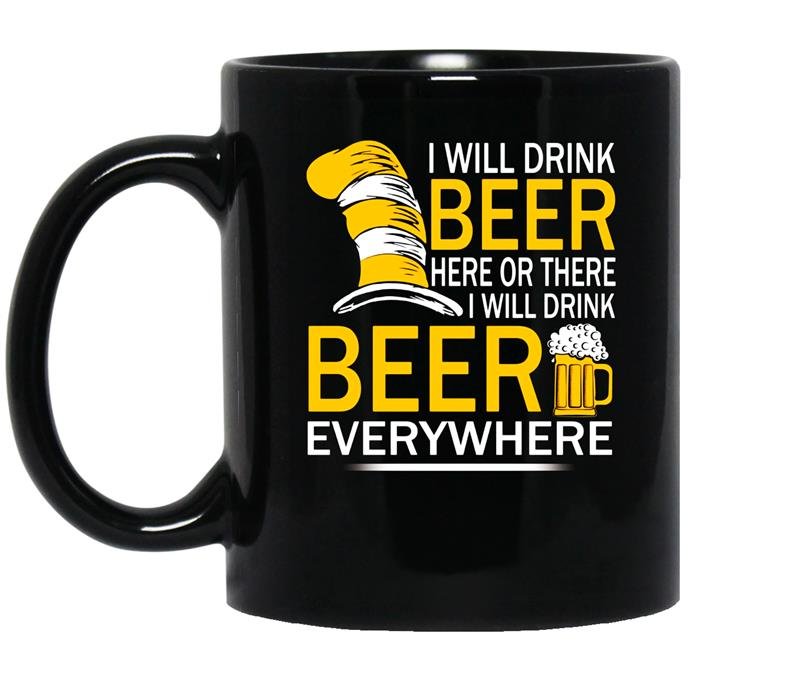 Hat cat sayings i will drink beer everywhere coffee Mug_Black