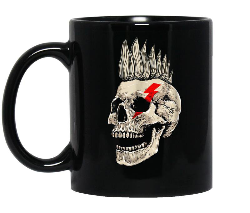 Punk rock punks not dead skull mohawk style coffee Mug_Black