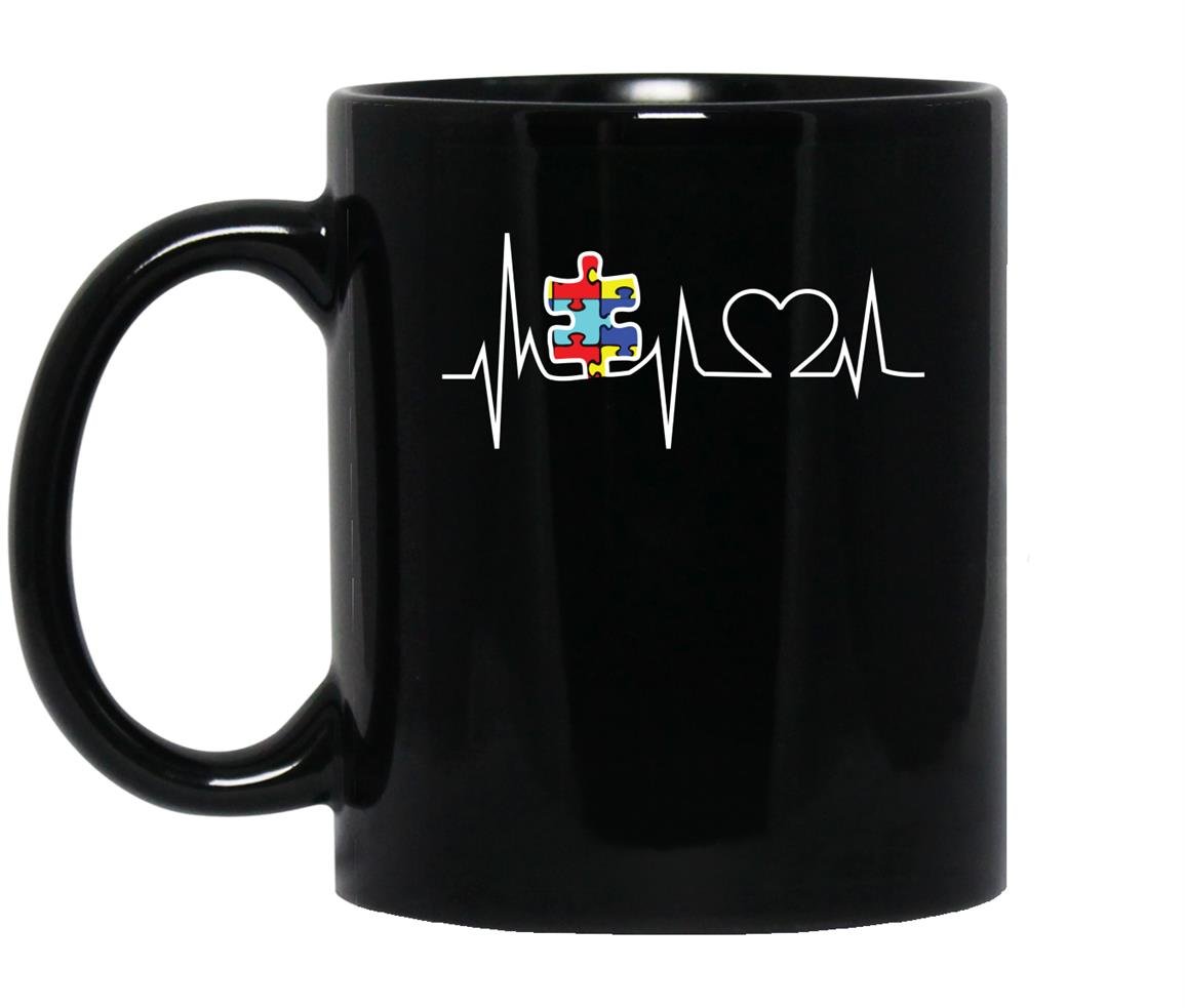 Autism puzzle heartbeat autism awareness Mug Black