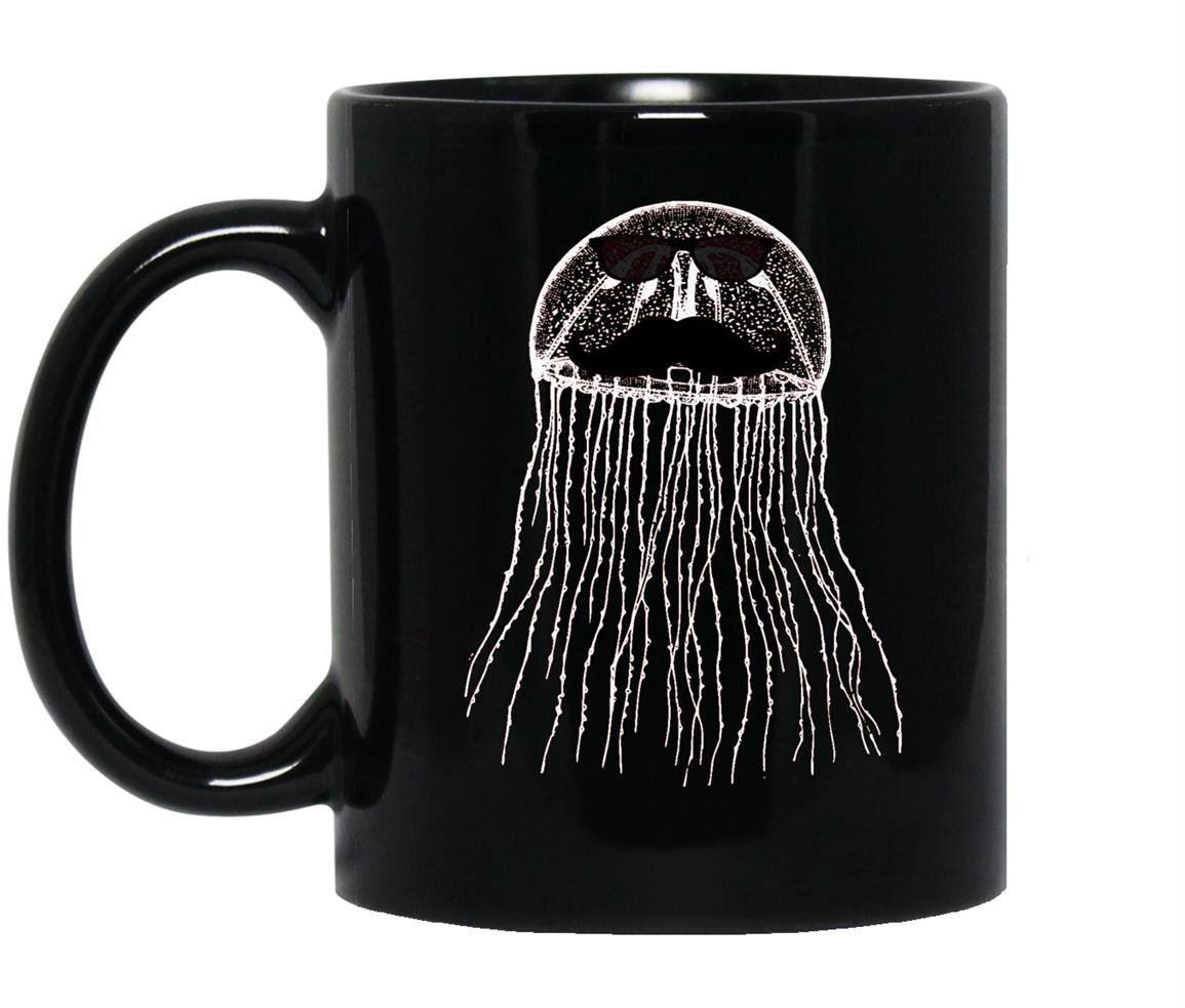 Funny jellyfish with mustache and sunglasses Mug Black