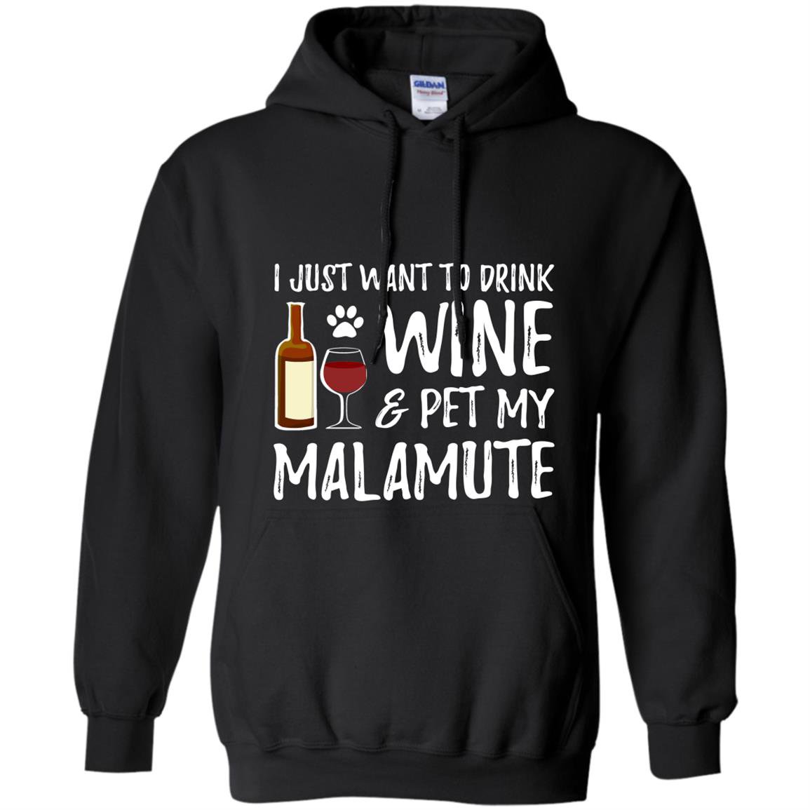 Wine and alaskan malamute for funny dog mom gift Hoodie