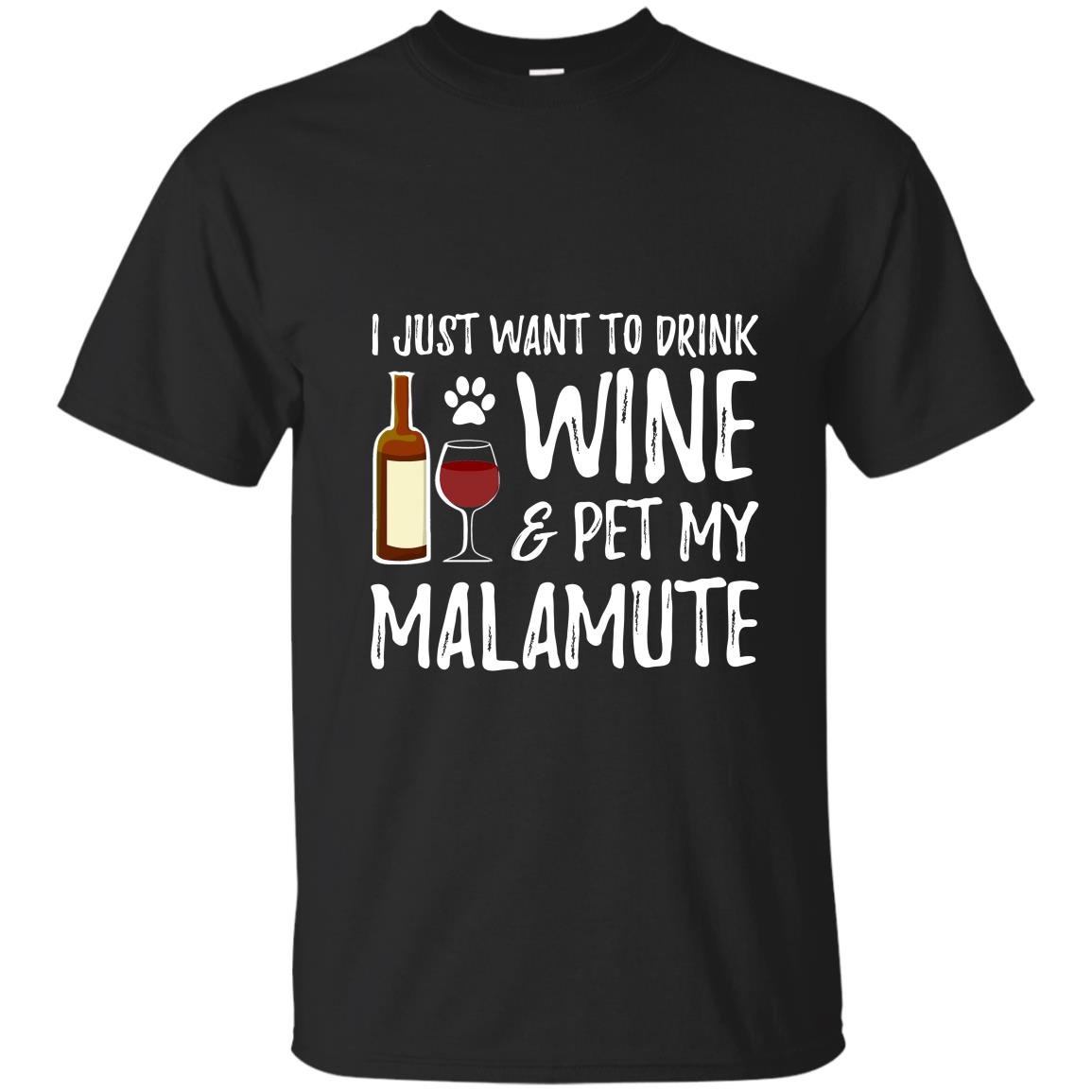 Wine and alaskan malamute for funny dog mom gift T-shirt