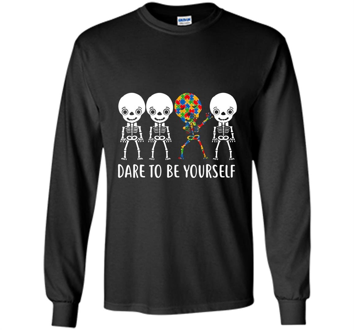 Autism skeleton kid dabbing dare to be yourself dab Long Sleeve