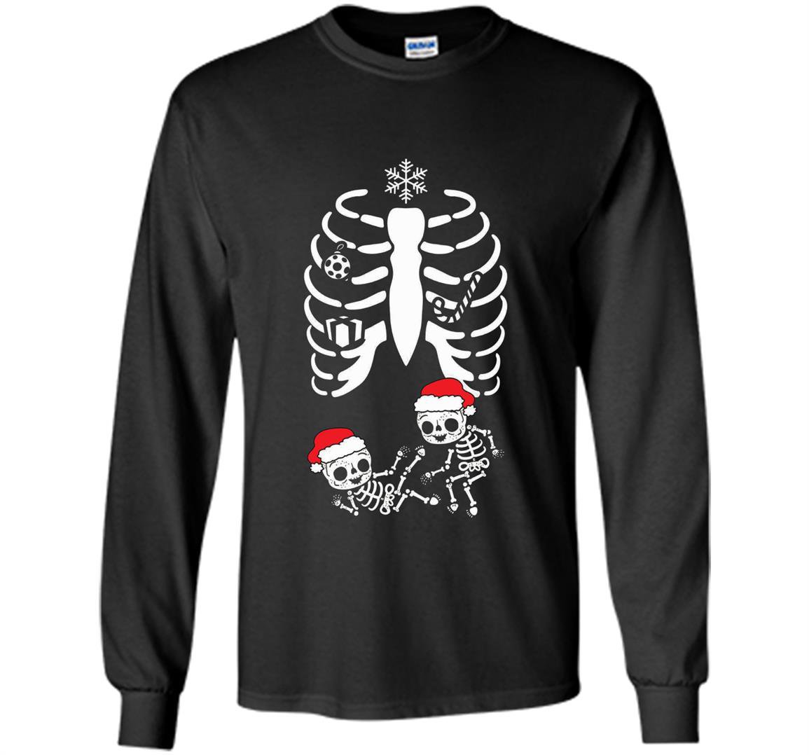Christmas maternity twins xray pregnant skeleton Long Sleeve